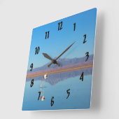 Mirrored Flamingo Quadratische Wanduhr (Winkel)
