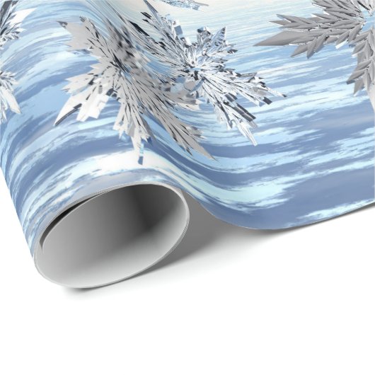 Mirrored Metallic Fallende Schneeflocken Geschenkpapier (Rolleneckpunkt)