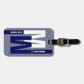 Mirrored Monogramm (Initial & Name) Blau Gepäckanhänger (Vorderseite horizontal)