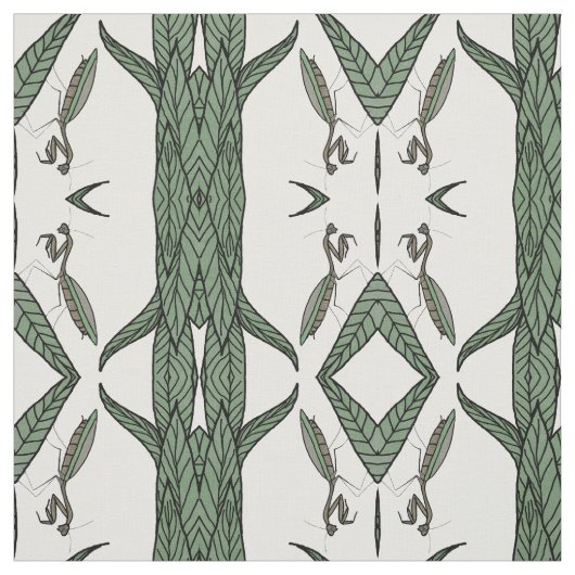 Mirrored Praying Mantis auf grünen Blätter Stoff (Muster)