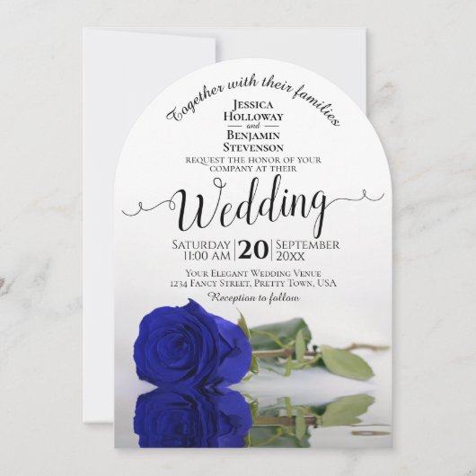 Mirrored Royal Blue Rose Einladung (Vorderseite)