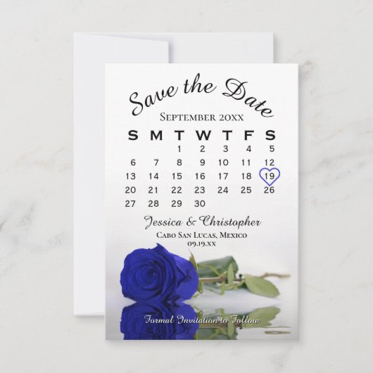 Mirrored Royal Blue Rose Save The Date (Vorderseite)