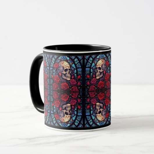 Mirrored Skulls & Rose Kaffee Tasse (Vorderseite Links)