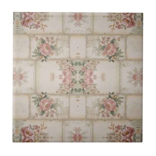 Mirrored Vintage Floral Blocks Fliese (Vorderseite)