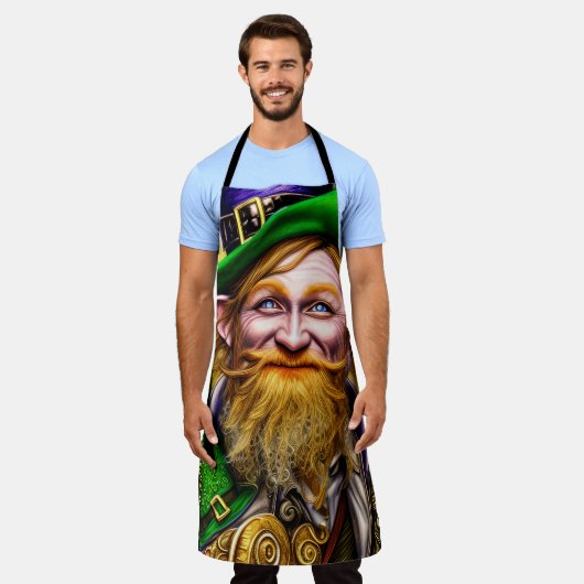 Mirthful Green and Gold St Patricks Day Leprechaun Schürze (Getragen)