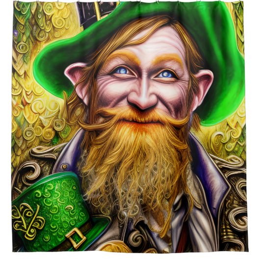 Mirthful Green und Gold St Patrick Day Leprechaun Duschvorhang (Vorderseite)