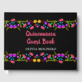 Mis Quince Anos Black Mexican Floral Quinceanera Gästebuch (Vorderseite)