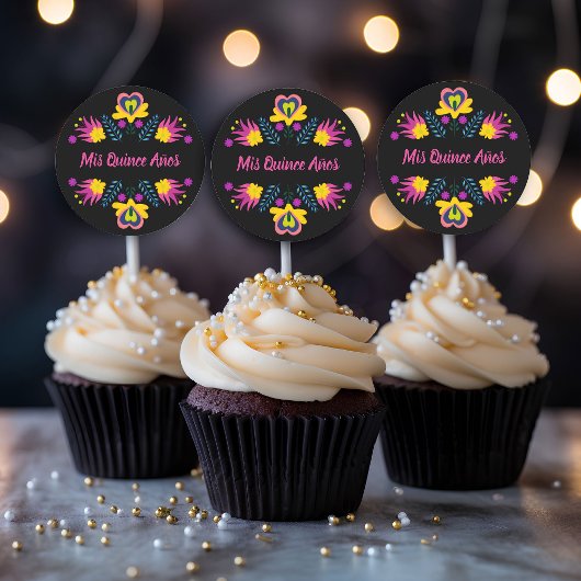 Mis Quince Anos Black Pink Yellow Mexican Fiesta Runder Aufkleber