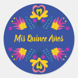 Mis Quince Anos Black Yellow Mexican Fiesta Runder Aufkleber