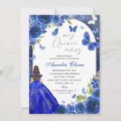 Mis Quince Anos Blue Silver Rose Quinceanera Einladung (Vorderseite)