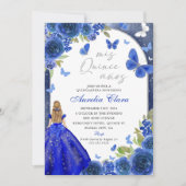 Mis Quince Anos Blue Silver Rose Quinceanera Einladung (Vorderseite)