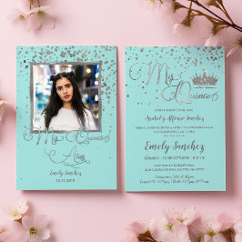 Mis Quince Anos Blue Silver Trendy Spanisches Foto Einladung