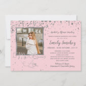 Mis Quince Anos Blush Pink Silver Confetti Foto Einladung (Vorderseite)