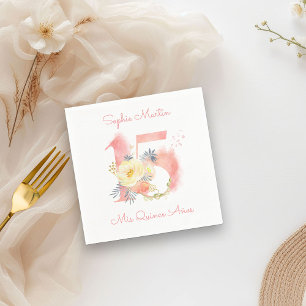 Mis Quince Anos Blush Rosa Floral 15 Geburtstag Serviette
