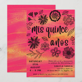 Mis Quince Años Chic Pink Floral Quinceañera Einladung