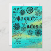 Mis Quince Años Chic Türkise Floral Quinceañera Einladung (Vorderseite)