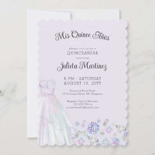 Mis Quince Anos Diamond Princess Lilac Quinceanera Einladung (Vorderseite)