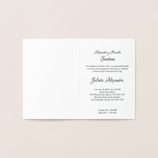 Mis Quince años Diseño Floral París Plata Folienkarte (Innenseite)