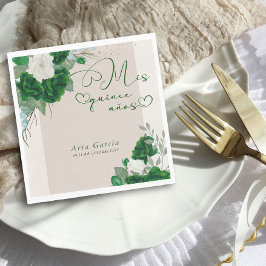 Mis Quince Anos Emerald Green Floral Quinceanera Serviette