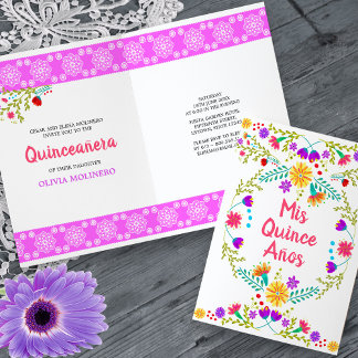 Mis Quince Anos Floral Mexican Fiesta Quinceanera Einladung