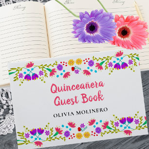 Mis Quince Anos Floral Mexican Fiesta Quinceanera Gästebuch