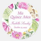 Mis Quince Años Floral Peonies Lemons Quinceañera  Runder Aufkleber (Vorderseite)