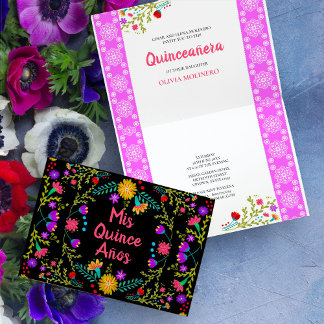 Mis Quince Anos Floral Quinceanera Mexican Fiesta Einladung