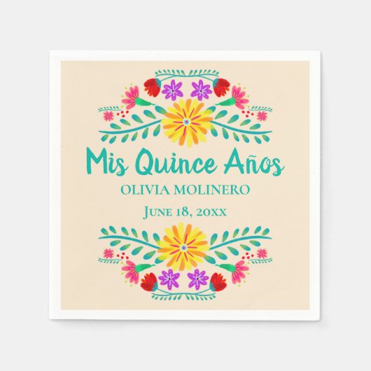 Mis Quince Anos Mexican Champagne Quincenera Serviette (Vorderseite)