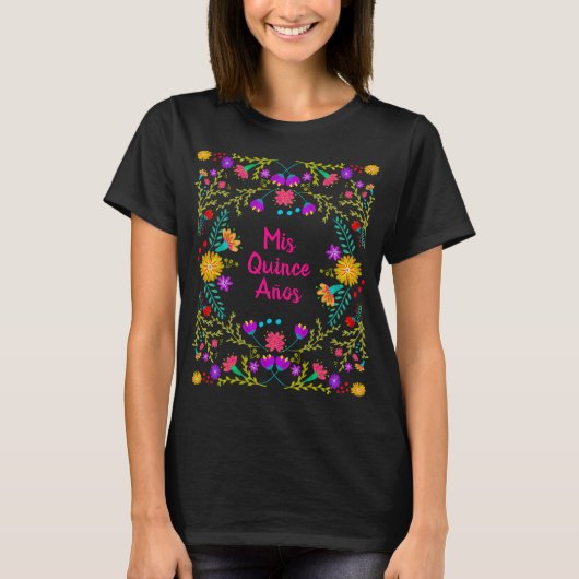 Mis Quince Anos Mexican Fiesta Black Pink Birthday T-Shirt (Vorderseite)