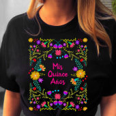 Mis Quince Anos Mexican Fiesta Black Pink Birthday T-Shirt