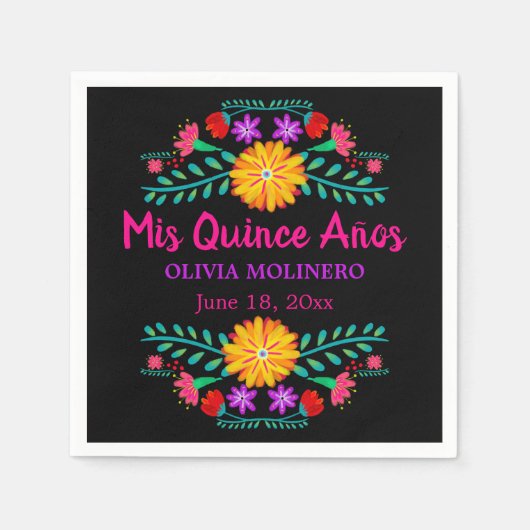 Mis Quince Anos Mexican Fiesta Quincenera Black Serviette (Vorderseite)
