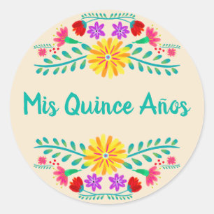 Mis Quince Anos Mexican Floral Party Einladung Runder Aufkleber