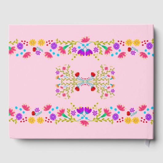 Mis Quince Anos Mexican Floral Pink Quinceanera Gästebuch (Rückseite)