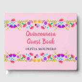 Mis Quince Anos Mexican Floral Pink Quinceanera Gästebuch (Vorderseite)