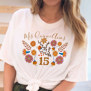 Mis Quince Anos Mexican Floral Western Geburtstag T-Shirt