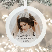 Mis Quince Años Modern Script Quinceañera 2 Foto Ornament Aus Metall