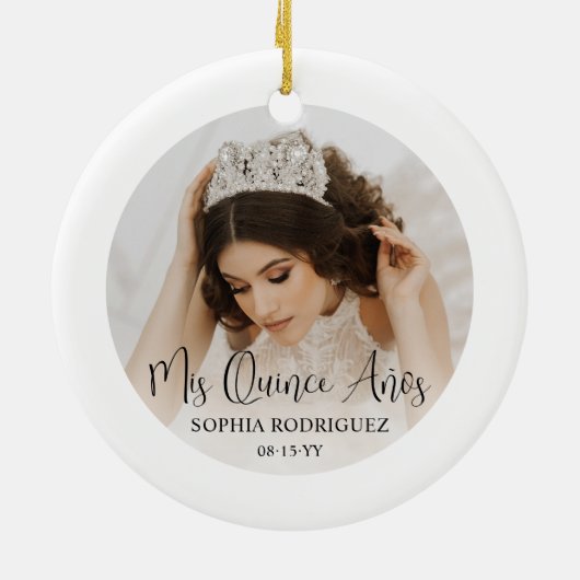 Mis Quince Años Modern Script Quinceañera 2 Photo Keramik Ornament (Hinten)