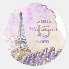 Mis Quince Años Paris Eiffel Tower French Lavender Runder Aufkleber