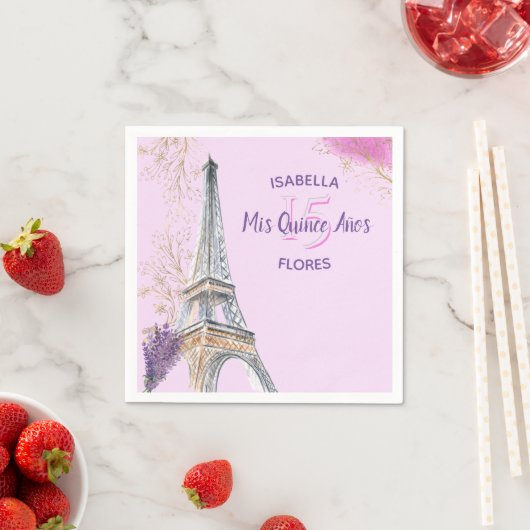 Mis Quince Anos Paris Theme Pink Gold Eiffel Tower Serviette (Beispiel)