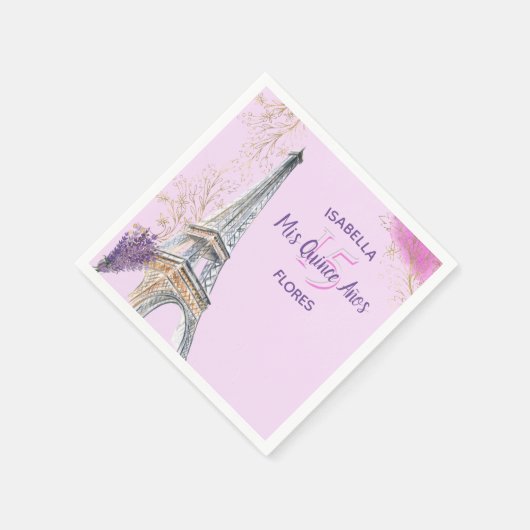 Mis Quince Anos Paris Theme Pink Gold Eiffel Tower Serviette (Ecke)