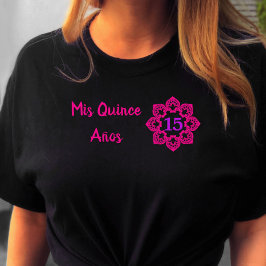 Mis Quince Anos Pink Lace Blume Quinceanera Black T-Shirt