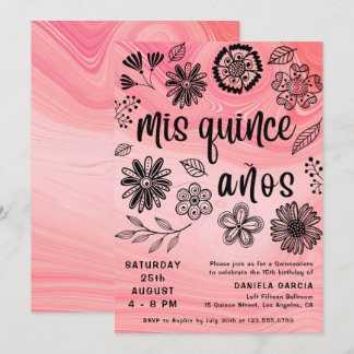 Mis Quince Años Pink Modern Floral Quinceañera Einladung