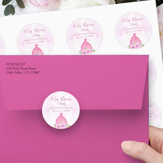 Mis Quince Anos Pink Princess Dress Runder Aufkleber