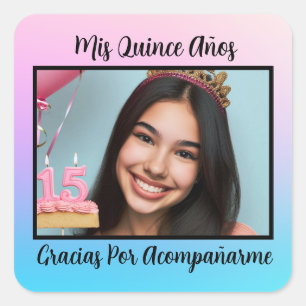 Mis Quince Años Quinceañera Gracias Con Foto Quadratischer Aufkleber