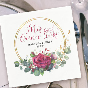 Mis Quince Anos Rote Rose und Eukalyptus-Party Serviette