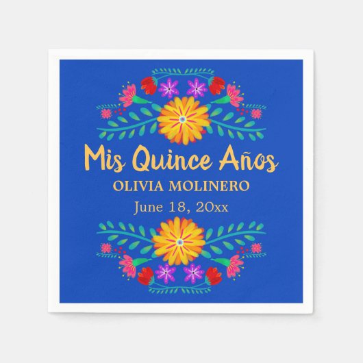 Mis Quince Anos Royal Blue Quincenera Party Serviette (Vorderseite)