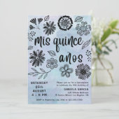 Mis Quince Años Watercolor Blue Floral Quinceañera Einladung (Stehend Vorderseite)