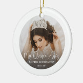 Mis Quince Años White Script Quinceañera 2 Photo Keramik Ornament (Links)