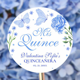 Mis Quince Baby Blue Floral Quinceañera Classic Runder Aufkleber
