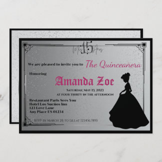 Mis Quince Black and White Elegante Einladung